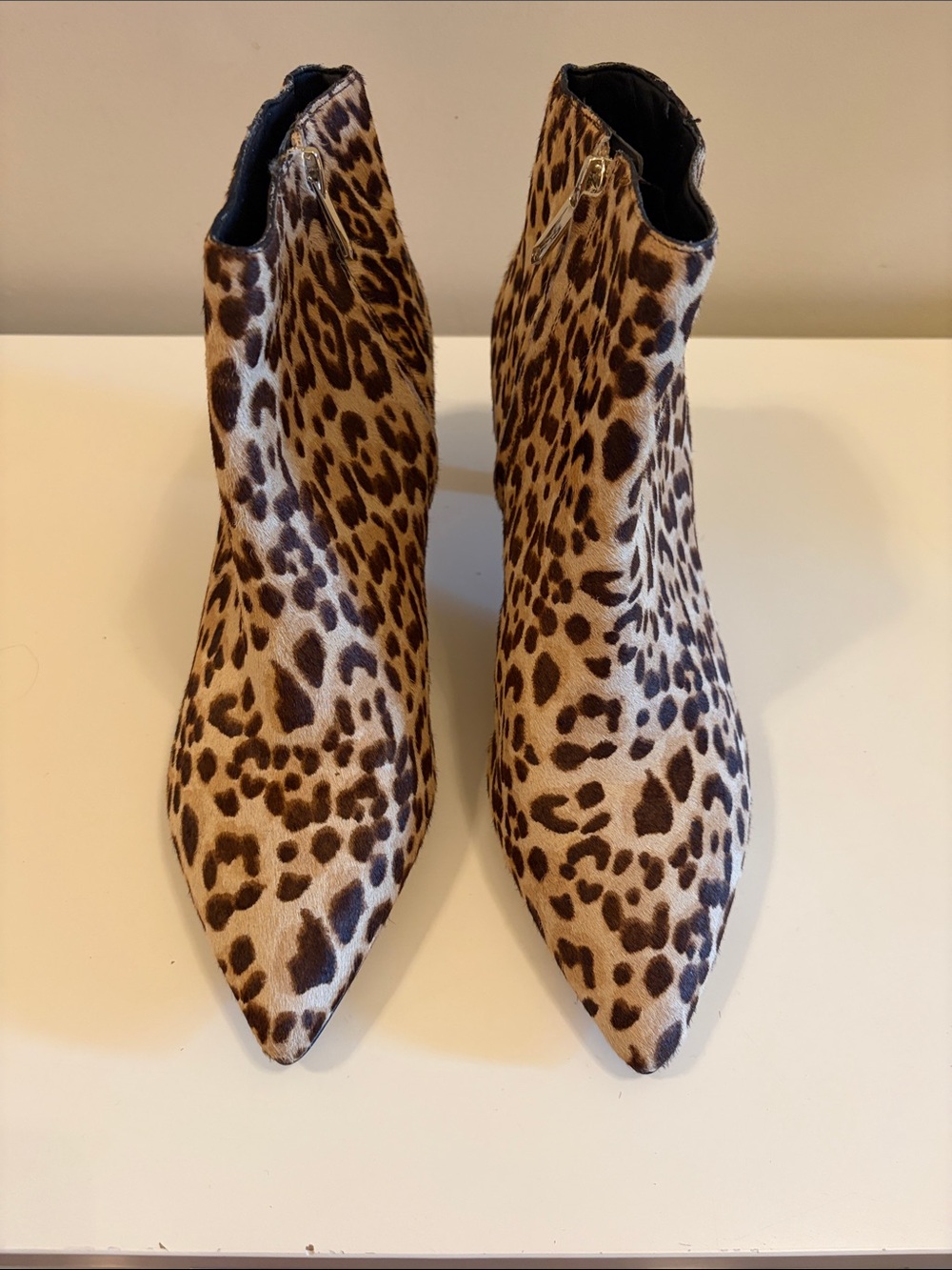 Sam Edelman Leather Leopard Print Pointed Ankle Boots - Brown/Tan - Picture 2 of 6